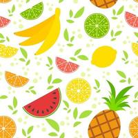 padrão sem emenda colorido de apetitosas frutas tropicais em um fundo branco. ilustração vetorial plana simples. para a concepção de papel de parede de papel, tecido, papel de embrulho, capas, sites da web. vetor