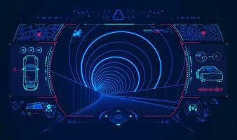 conceito do inteligente carro tecnologia, gráfico do dirigindo simulação interface vetor