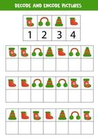 decodificar e codificar fotos. escrever a símbolos debaixo fofa Natal elementos. vetor