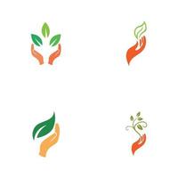 logotipo da folha de mão vetor