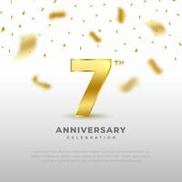 7º aniversário celebração com ouro brilhar cor e branco fundo. vetor Projeto para celebrações, convite cartões e cumprimento cartões.