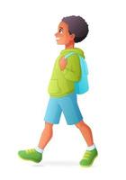 menino afro-americano andando com ilustração vetorial de mochila vetor
