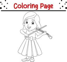 pequeno menina brincando violino coloração página vetor