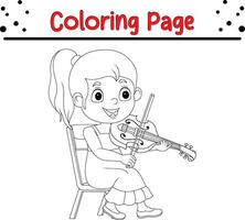 pequeno menina brincando violino coloração página vetor