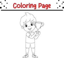 pequeno Garoto segurando troféu coloração página vetor