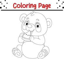 engraçado panda comendo Melancia coloração página vetor