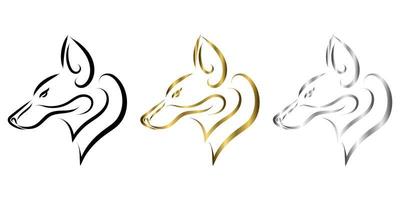 três cores de ouro preto e arte de linha de prata da cabeça de raposa. bom uso de símbolo, mascote, ícone, avatar, tatuagem, design de camiseta, logotipo ou qualquer design. vetor