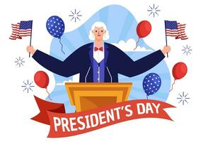feliz presidentes dia vetor ilustração em 19 fevereiro com Presidente América e EUA bandeira dentro plano desenho animado fundo Projeto