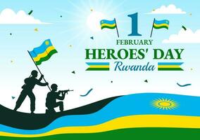Ruanda Heróis dia vetor ilustração em fevereiro 1 com ruandês bandeira e soldado memorial quem lutou dentro nacional feriado desenho animado fundo