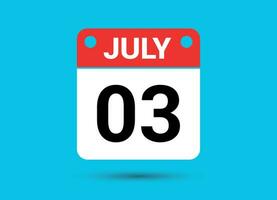 Julho 3 calendário encontro plano ícone dia 3 vetor ilustração