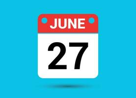 Junho 27 calendário encontro plano ícone dia 27 vetor ilustração