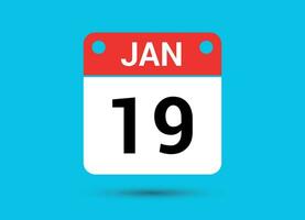 janeiro 19 calendário encontro plano ícone dia 19 vetor ilustração
