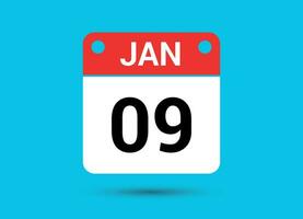 janeiro 9 calendário encontro plano ícone dia 9 vetor ilustração