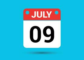 Julho 9 calendário encontro plano ícone dia 9 vetor ilustração