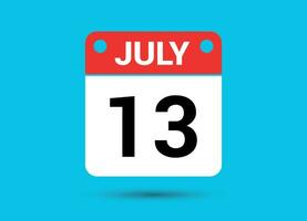 Julho 13 calendário encontro plano ícone dia 13 vetor ilustração