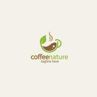 Projeto logotipo café copo com folha vetor ilustração