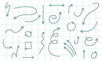 Vetor isolado setas desenhadas à mão em um fundo branco