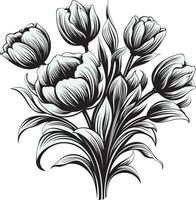 tulipas ramalhete dentro Preto e branco. tulipas silhueta vetor ilustração.