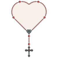 vetor Projeto do coração em forma rosário, rosário com cristão cruzar, símbolo do católico religião