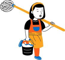 jovem mulher casa limpador vetor ilustração