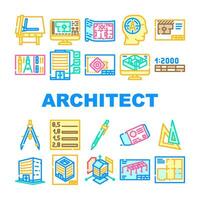 arquitetônico desenhista desenhando ícones conjunto vetor
