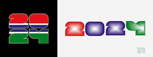 ano 2024 com bandeira do Gâmbia e dentro cor palato do Gâmbia bandeira. feliz Novo ano 2024 dentro dois diferente estilo. vetor