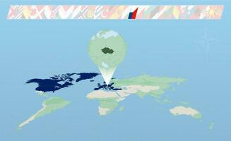 tcheco república membro do norte atlântico aliança selecionado em perspectiva mundo mapa. bandeiras do 30 membros do aliança. vetor