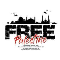 livre Palestina camiseta Projeto com a ilustração do uma cidade às guerra vetor