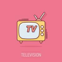 ícone de tv de desenho vetorial em estilo cômico. pictograma de ilustração de sinal de televisão. conceito de efeito de respingo de negócios de tv. vetor