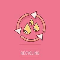 ícone do ciclo da água dos desenhos animados vetoriais em estilo cômico. pictograma de ilustração de sinal de reciclagem. conceito de efeito de respingo de negócios de ecologia. vetor