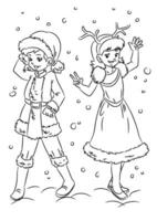 meninas com Natal fantasia. coloração página para crianças. vetor