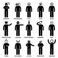 Homem Emoção Sentimento Expressão Atitude Ação Stick Figure Pictograma Ícone. vetor