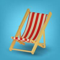 3d vetor listrado de praia cadeira. ilustração ícone do Sol cama para banhos de sol em a de praia.