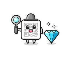 ilustração do caractere do código qr com um diamante vetor