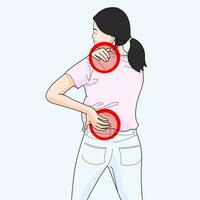 mulher tendo costas dor problema ferido entorse vetor