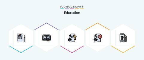 Educação 25 linha preenchida ícone pacote Incluindo Educação. uma. Educação. graduação. boné vetor