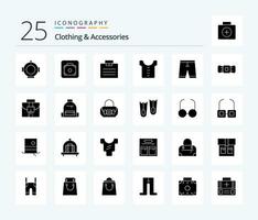 roupas acessórios 25 sólido glifo ícone pacote Incluindo vestir. vestir. negócios. acessórios. roupas vetor