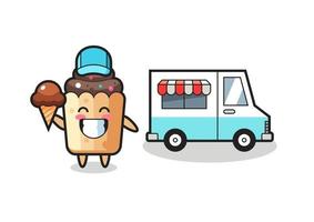 desenho de mascote de cupcake com caminhão de sorvete vetor