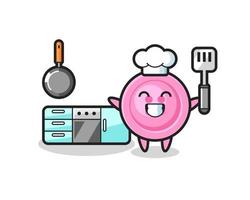 ilustração de personagem de botão de roupas enquanto um chef está cozinhando vetor