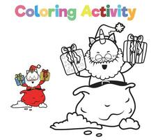 alegre Natal unicórnio coloração. mão desenhado vetor ilustração. mágico animal. coloração livro Páginas para adultos e crianças. coloração unicórnio planilha. vetor arquivo.