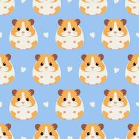 perfeito padronizar com fofa laranja e branco sírio hamster e corações em azul fundo. vetor plano ilustração