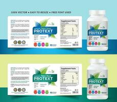 Vitamina rótulo adesivo Projeto e Comida suplemento bandeira embalagem saúde produtos. vetor