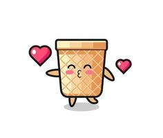 Desenho de personagem de cone waffle com gesto de beijo vetor