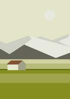 minimalista estético montanhas panorama ilustração. nórdico Vila, fiorde. vetor