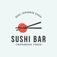 japonês Comida Sushi logotipo Projeto com cruzado pauzinhos. logotipo para restaurante, negócios, bar. vetor