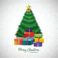 Natal árvore com decorações, apresenta e santa presentes cartão fundo vetor