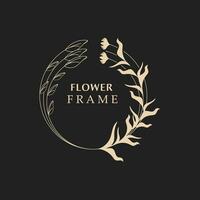 floral quadro, Armação flor volta forma emblema logótipo isolado em branco fundo, folhas luxo linear logotipo círculo estilo boutique vetor