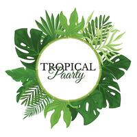 folhas de palmeira verde tropical em uma moldura redonda. panfleto havaiano com folhas de palmeira isoladas no fundo branco. vetor