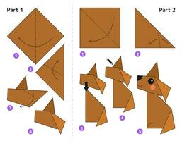 cachorro origami esquema tutorial comovente modelo. origami para crianças. degrau de degrau quão para faço uma fofa origami filhote de cachorro. vetor ilustração.