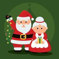 par do fofa santa e senhorita claus personagens vetor ilustração